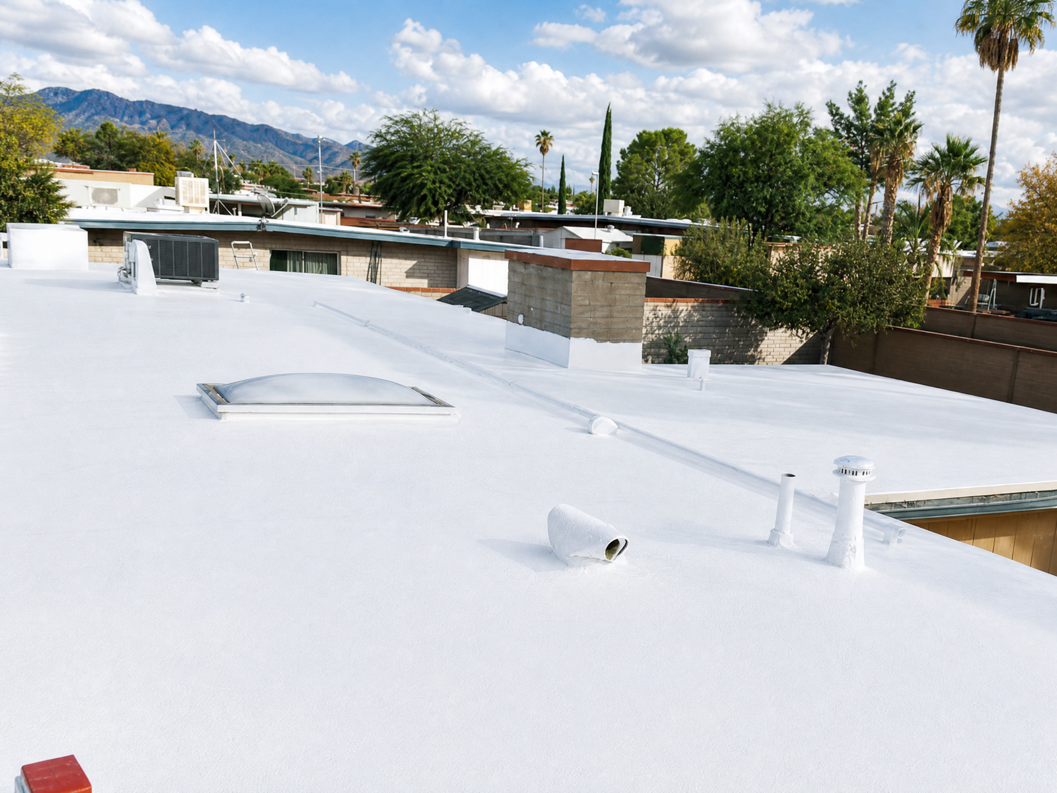 A finished white flat roof in Southern Arizona