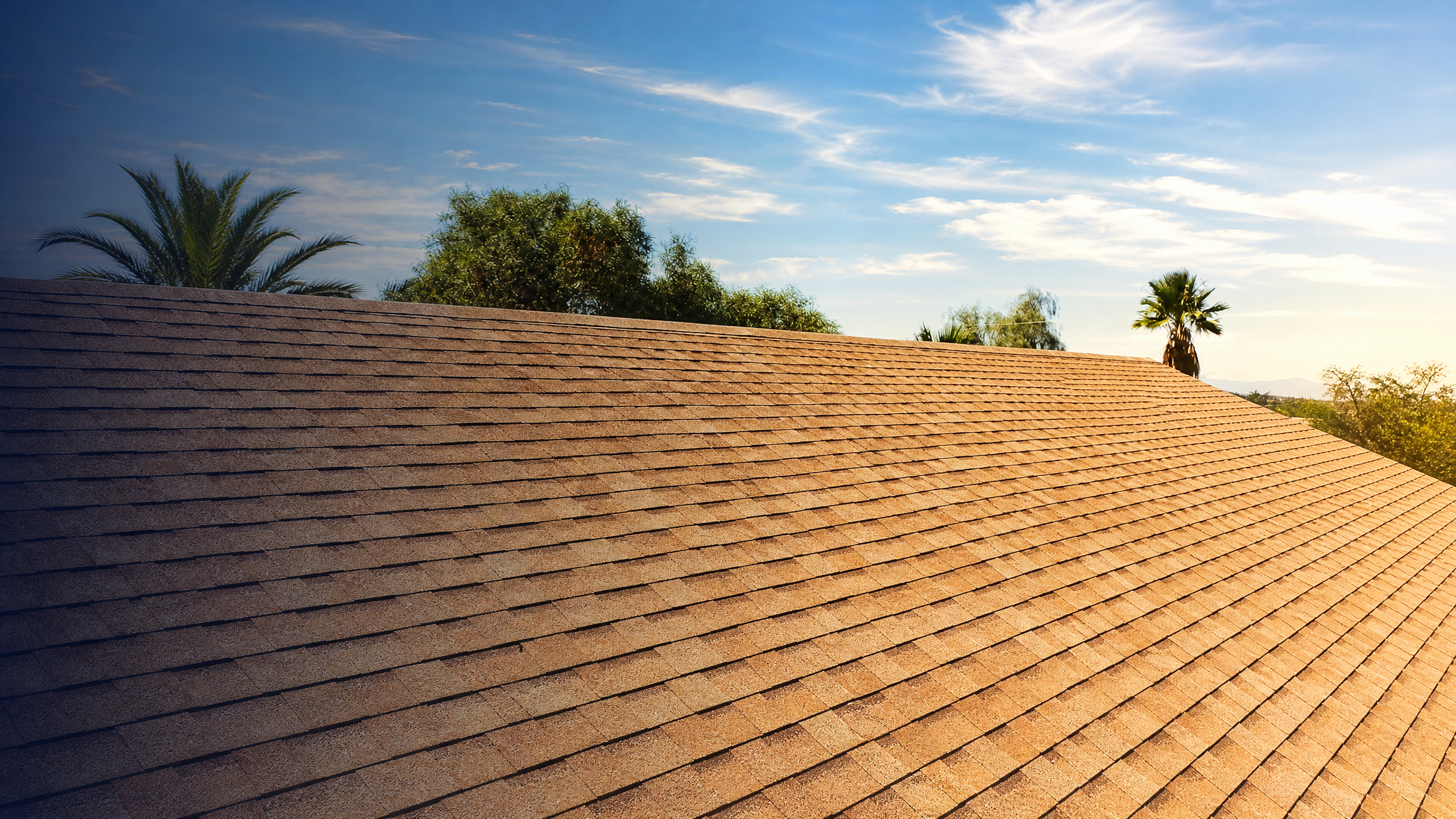 A finished Arizona shingle roof under a clear desert sky